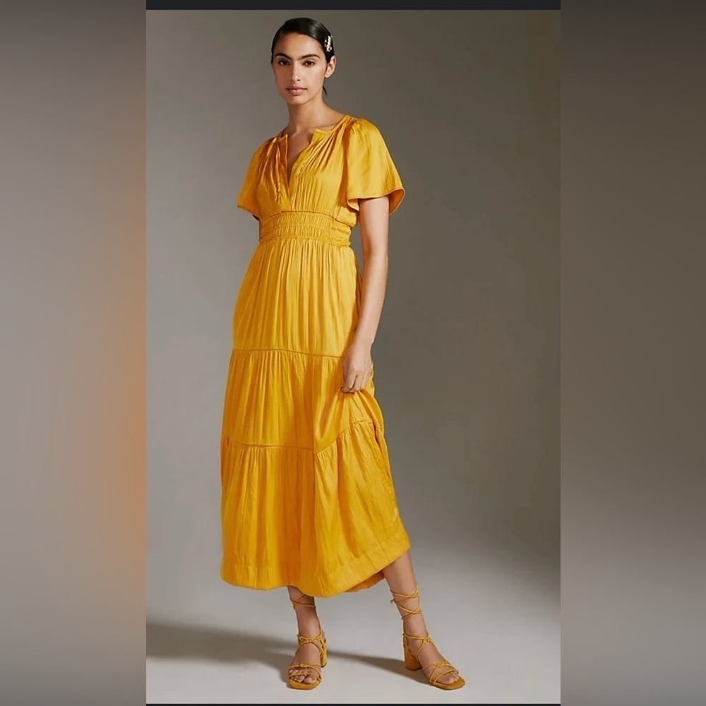 Anthropologie the somerset maxi dress yellow gold size extra large